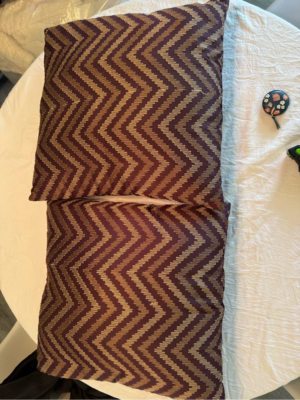 Elegant Chevron Decorative Pillow - Purple & Gold - set of 2